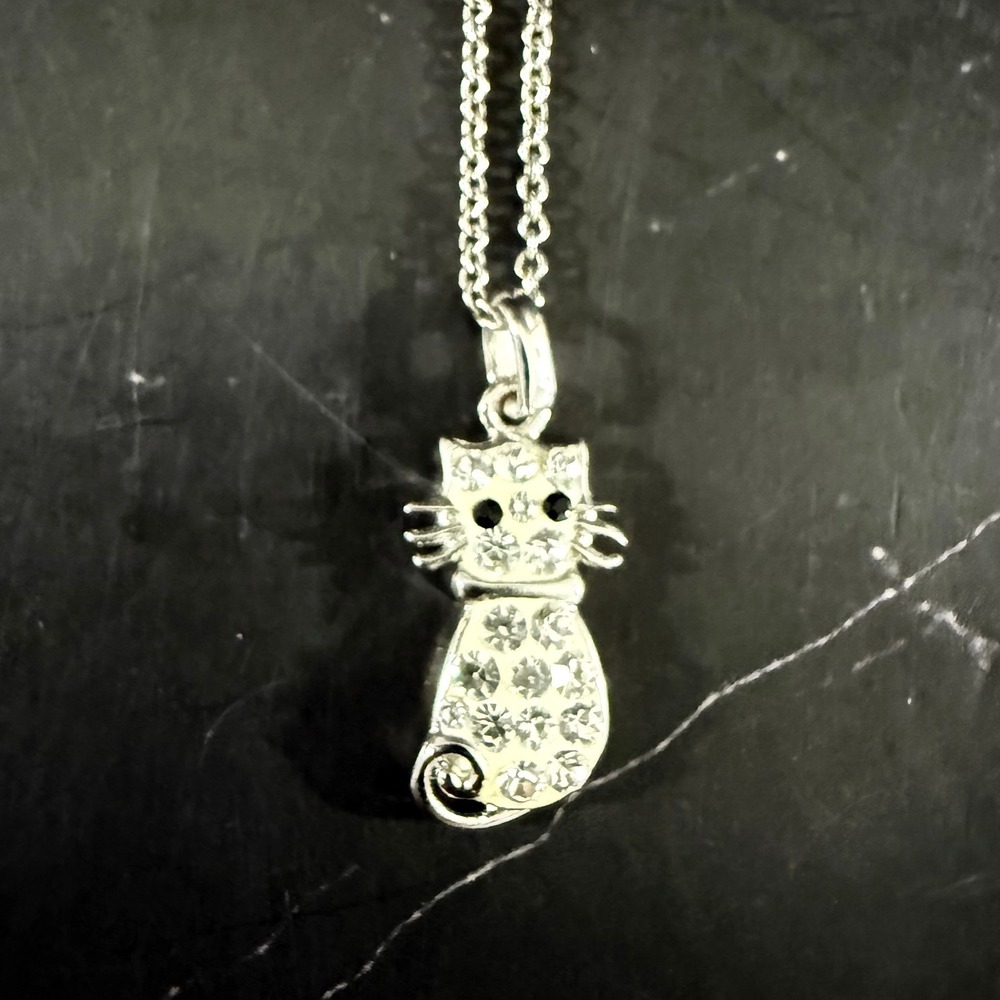 Crystal Mini CAT Pendant on 18in Sterling Silver Chain